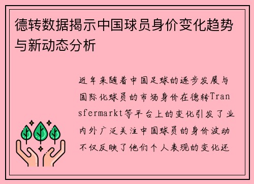 德转数据揭示中国球员身价变化趋势与新动态分析