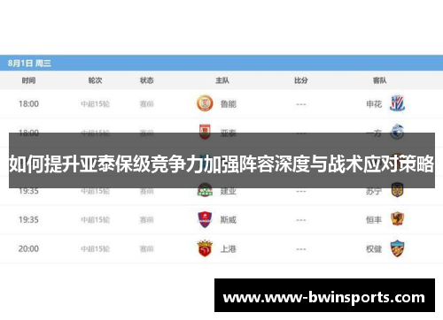 如何提升亚泰保级竞争力加强阵容深度与战术应对策略